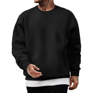 imageJMIERR Mens Fleece Crewneck Sweatshirt Casual Long Sleeves Cotton Warm Basic Pullover Fashion ShirtsBlack