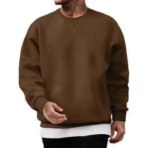 imageJMIERR Mens Fleece Crewneck Sweatshirt Casual Long Sleeves Cotton Warm Basic Pullover Fashion ShirtsBrown