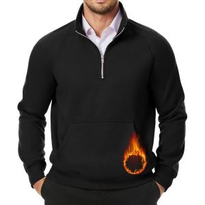 imageJMIERR Mens Quarter Zip Pullover Sweatshirts Casual Fleece Cotton Sweatshirt Winter Warm Mock Neck with Pockets0 Black