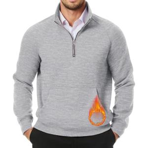 imageJMIERR Mens Quarter Zip Pullover Sweatshirts Casual Fleece Cotton Sweatshirt Winter Warm Mock Neck with Pockets1 Grey