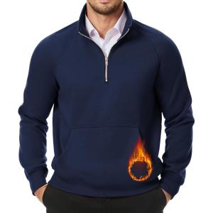 imageJMIERR Mens Quarter Zip Pullover Sweatshirts Casual Fleece Cotton Sweatshirt Winter Warm Mock Neck with PocketsA Blue