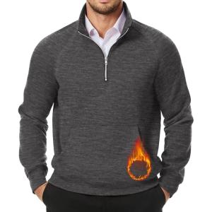 imageJMIERR Mens Quarter Zip Pullover Sweatshirts Casual Fleece Cotton Sweatshirt Winter Warm Mock Neck with PocketsA Dark Grey