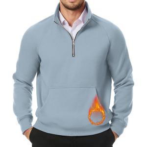 imageJMIERR Mens Quarter Zip Pullover Sweatshirts Casual Fleece Cotton Sweatshirt Winter Warm Mock Neck with PocketsA Light Blue