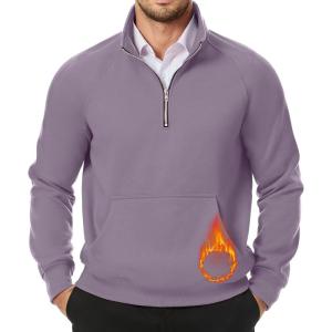 imageJMIERR Mens Quarter Zip Pullover Sweatshirts Casual Fleece Cotton Sweatshirt Winter Warm Mock Neck with PocketsA Purple
