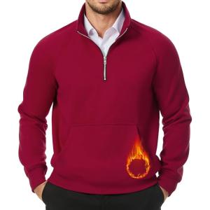 imageJMIERR Mens Quarter Zip Pullover Sweatshirts Casual Fleece Cotton Sweatshirt Winter Warm Mock Neck with PocketsA Red