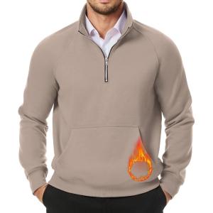 imageJMIERR Mens Quarter Zip Pullover Sweatshirts Casual Fleece Cotton Sweatshirt Winter Warm Mock Neck with PocketsB Dark Beige