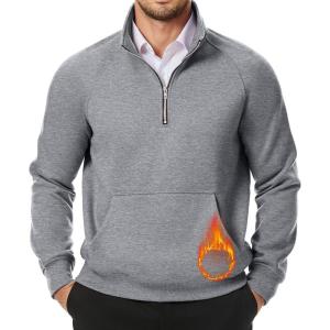 imageJMIERR Mens Quarter Zip Pullover Sweatshirts Casual Fleece Cotton Sweatshirt Winter Warm Mock Neck with PocketsB Grey 01
