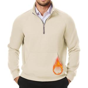 imageJMIERR Mens Quarter Zip Pullover Sweatshirts Casual Fleece Cotton Sweatshirt Winter Warm Mock Neck with PocketsB Offwhite
