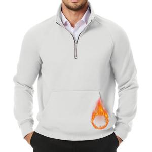 imageJMIERR Mens Quarter Zip Pullover Sweatshirts Casual Fleece Cotton Sweatshirt Winter Warm Mock Neck with PocketsB White