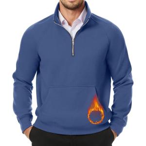 imageJMIERR Mens Quarter Zip Pullover Sweatshirts Casual Fleece Cotton Sweatshirt Winter Warm Mock Neck with PocketsC Blue 01