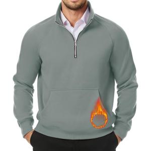 imageJMIERR Mens Quarter Zip Pullover Sweatshirts Casual Fleece Cotton Sweatshirt Winter Warm Mock Neck with PocketsC Green 01