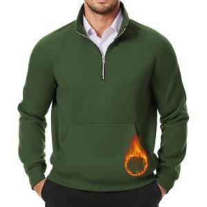 imageJMIERR Mens Quarter Zip Pullover Sweatshirts Casual Fleece Cotton Sweatshirt Winter Warm Mock Neck with PocketsC Green