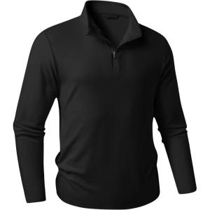 imageJMIERR Mens Quarter Zip Pullover Sweatshirts Stretch Polo Fleece Lined Long Sleeve Workout Golf Shirt0 Black