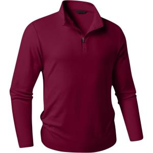 imageJMIERR Mens Quarter Zip Pullover Sweatshirts Stretch Polo Fleece Lined Long Sleeve Workout Golf ShirtA Red