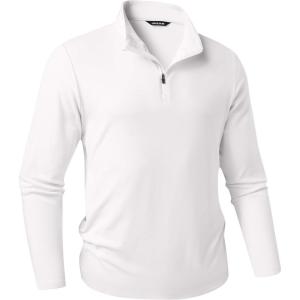 imageJMIERR Mens Quarter Zip Pullover Sweatshirts Stretch Polo Fleece Lined Long Sleeve Workout Golf ShirtA White