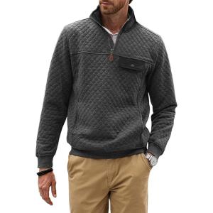 imageJMIERR Mens Quilted Sweatshirt Casual Long Sleeve Outdoor Stand Collar QuarterZip Pullover SweatshirtsA Dark Grey