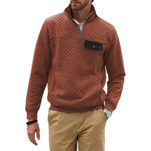imageJMIERR Mens Quilted Sweatshirt Casual Long Sleeve Outdoor Stand Collar QuarterZip Pullover SweatshirtsA Orange