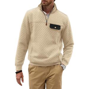 imageJMIERR Mens Quilted Sweatshirt Casual Long Sleeve Outdoor Stand Collar QuarterZip Pullover SweatshirtsApricot