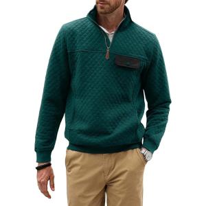 imageJMIERR Mens Quilted Sweatshirt Casual Long Sleeve Outdoor Stand Collar QuarterZip Pullover SweatshirtsBlackish Green