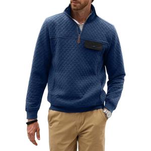 imageJMIERR Mens Quilted Sweatshirt Casual Long Sleeve Outdoor Stand Collar QuarterZip Pullover SweatshirtsSail Blue