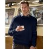 imageJMIERR Mens 2025 Casual Fleece Pullover Knit Sweater Classic Crewneck Long Sleeve Soft SweatersA Blue