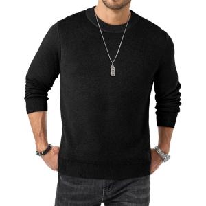 imageJMIERR Mens 2025 Casual Fleece Pullover Knit Sweater Classic Crewneck Long Sleeve Soft Sweaters0 Black