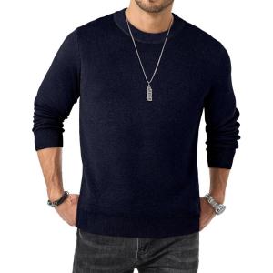 imageJMIERR Mens 2025 Casual Fleece Pullover Knit Sweater Classic Crewneck Long Sleeve Soft SweatersA Blue