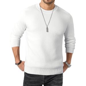 imageJMIERR Mens 2025 Casual Fleece Pullover Knit Sweater Classic Crewneck Long Sleeve Soft SweatersA White