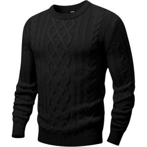 imageJMIERR Mens Cable Knit Pullover Sweater Casual Crewneck Long Sleeve Fisherman Knitted SweatersBlack