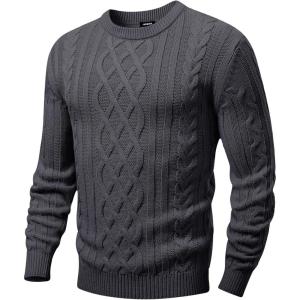 imageJMIERR Mens Cable Knit Pullover Sweater Casual Crewneck Long Sleeve Fisherman Knitted SweatersDark Grey