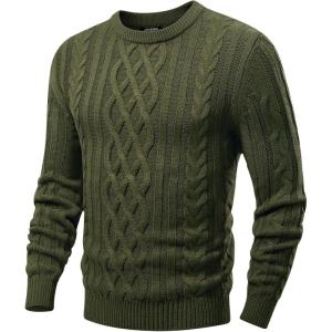 imageJMIERR Mens Cable Knit Pullover Sweater Casual Crewneck Long Sleeve Fisherman Knitted SweatersGreen