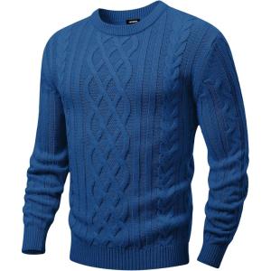 imageJMIERR Mens Cable Knit Pullover Sweater Casual Crewneck Long Sleeve Fisherman Knitted SweatersNavy Blue