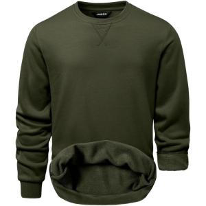 imageJMIERR Mens Cotton Sherpa Lined Sweatshirts Casual Fleece Long Sleeve Crewneck Fall Winter Pullover ShirtsMoss Green