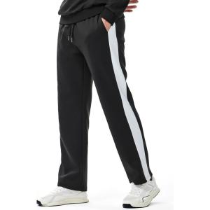imageJMIERR Mens Sweatpants Color Block Stripes Tapered Trousers Drawstring Waist Casual Stretch Track PantsBlack
