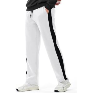 imageJMIERR Mens Sweatpants Color Block Stripes Tapered Trousers Drawstring Waist Casual Stretch Track PantsWhite