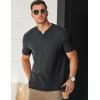 imageJMIERR Mens Waffle Cotton T Shirt VNeck Henley Shirt Short Sleeve Work Casual Tee ShirtsGrey Black
