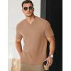 imageJMIERR Mens Waffle Cotton T Shirt VNeck Henley Shirt Short Sleeve Work Casual Tee ShirtsKhaki
