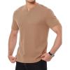 imageJMIERR Mens Waffle Cotton T Shirt VNeck Henley Shirt Short Sleeve Work Casual Tee ShirtsKhaki
