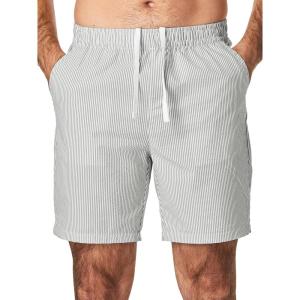 imageJMIERR Mens Seersucker Shorts Casual Stretch Elastic Waist Drawstring Summer Beach Short 7 inch Inseam with PocketsGreen Stripe