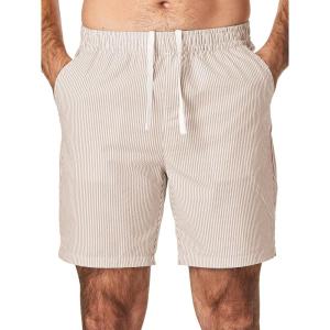 imageJMIERR Mens Seersucker Shorts Casual Stretch Elastic Waist Drawstring Summer Beach Short 7 inch Inseam with PocketsKhaki Stripe