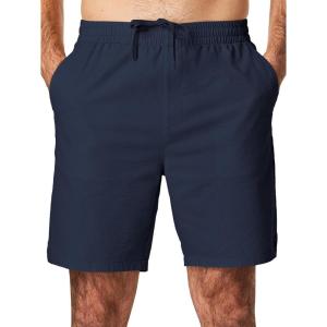 imageJMIERR Mens Seersucker Shorts Casual Stretch Elastic Waist Drawstring Summer Beach Short 7 inch Inseam with PocketsNavy Blue