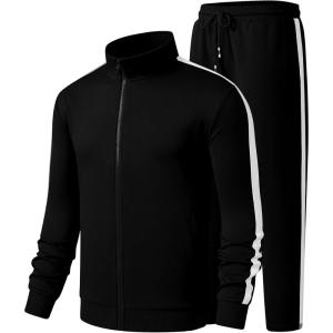 imageJMIERR Mens Track Suits 2 Piece Set Full Zip Sweatsuits for Men Athletic Jogging Suit Sports Outfits SetsBlack