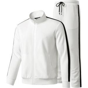 imageJMIERR Mens Track Suits 2 Piece Set Full Zip Sweatsuits for Men Athletic Jogging Suit Sports Outfits SetsWhite