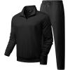 imageJMIERR 2025 Men Casual Fall Tracksuit 2 Piece Set Polo Quarter Zip Sweat Suit Jogging Sweatpants Athletic Twill MultiPockets1 Black