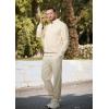 imageJMIERR 2025 Men Casual Fall Tracksuit 2 Piece Set Polo Quarter Zip Sweat Suit Jogging Sweatpants Athletic Twill MultiPocketsB Beige