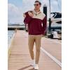 imageJMIERR Mens Corduroy Sweaters Pullover Casual Stand Collar Quarter Metal Button Warm Sweatshirt Long SleeveRed