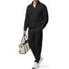 imageJMIERR 2025 Men Casual Fall Tracksuit 2 Piece Set Polo Quarter Zip Sweat Suit Jogging Sweatpants Athletic Twill MultiPockets1 Black