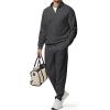 imageJMIERR 2025 Men Casual Fall Tracksuit 2 Piece Set Polo Quarter Zip Sweat Suit Jogging Sweatpants Athletic Twill MultiPocketsA Dark Grey