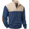imageJMIERR Mens Corduroy Sweaters Pullover Casual Stand Collar Quarter Metal Button Warm Sweatshirt Long SleeveBlue