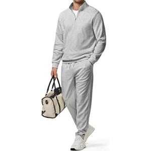 imageJMIERR 2025 Men Casual Fall Tracksuit 2 Piece Set Polo Quarter Zip Sweat Suit Jogging Sweatpants Athletic Twill MultiPocketsA Grey 1